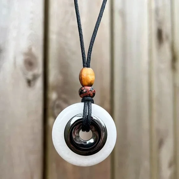 White Jade and Hematite Pendant | Handmade - Picture 3 of 4